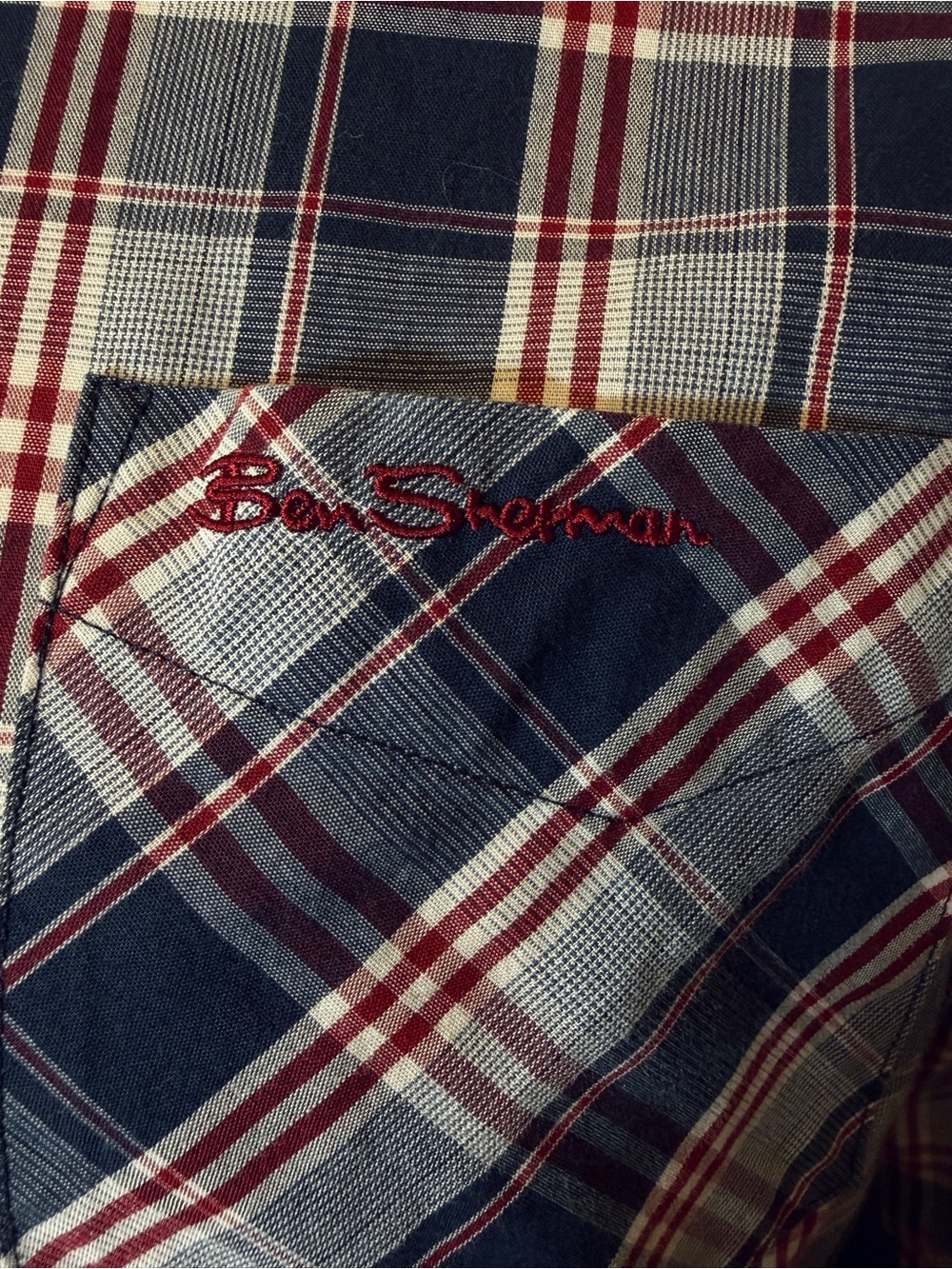 Ben Sherman Navy and Red Plaid Button-Down Shirt - Picture 2 of 2